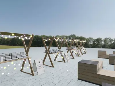 marche-table outdoor food stand with tables and chairs 3D model