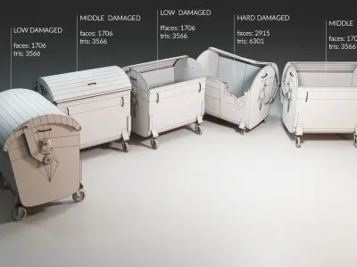 Lowpoly game-ready urban trash can Collection Pack Low-poly 3D model