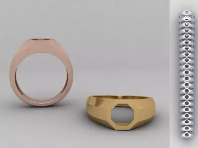 octagonal hollow Signet Ring Base 8MM top in All sizes 234-MWC 3D print model