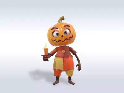 Cheerful Pumpkin Boy Halloween Character 3D model 4