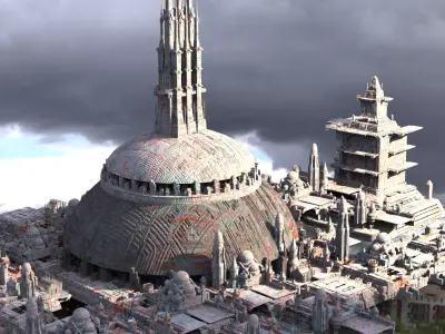 Stars Wars influenced City dome Towers Kit bash 2 3D model 3D model