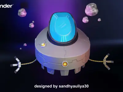 Robot SCI-FI with Arm Low-poly 3D model