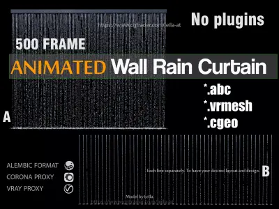 Wall Rain Curtain Waterfall  500 Frame Animated 3D model