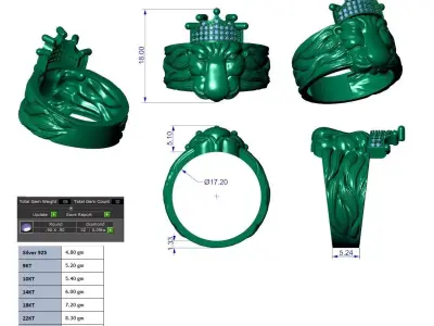 Lion Ring Light Weight 3d file  3D print model