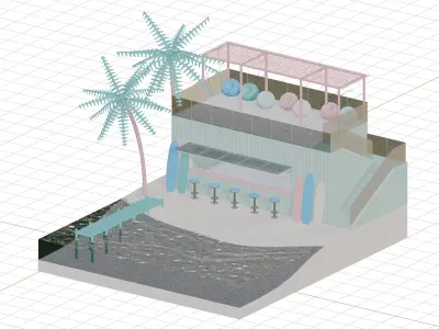 Isometric View Summer Beach 3D Render Illustration 3D model