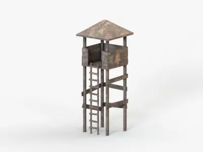 watchtower wooden tower with ladder Free low-poly 3D model