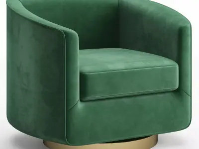 Hazel Deep Green Sky and Antique Brass Swivel Armchair Low-poly 3D model