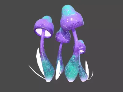 Fantasy Mushroom D06 Purple Blue - Scene Backdrop Design Low-poly 3D model