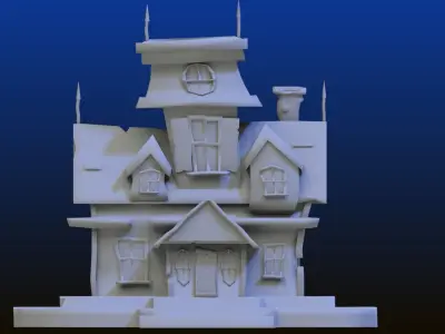 Cartoon style low poly Haunted house Low-poly 3D model