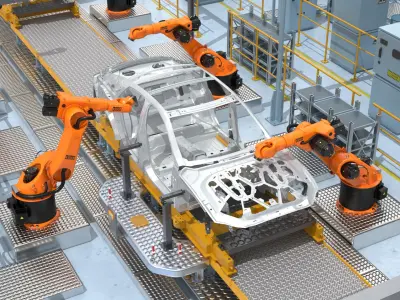  Car Assembly Line Rigged for Cinema 4D 