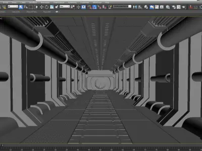 SCI FI INTERIOR SCENE SPACE SHIP CORRIDOR Low-poly 3D model