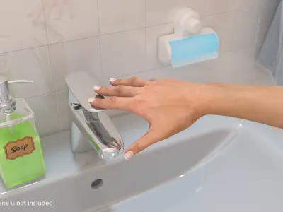  Female Hand with Short Nails Rigged for Cinema 4D 