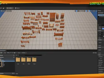 50 Wood Fence Stylize - Lowpoly -UnrealEngine  Low-poly 3D model