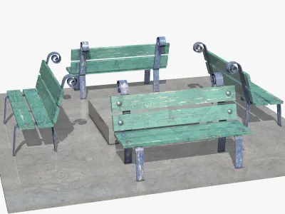 Blue Street Benches Low-poly 3D model