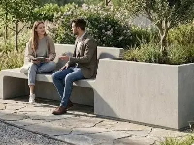 Urban Concrete Planter Bench with LED Low-poly 3D model