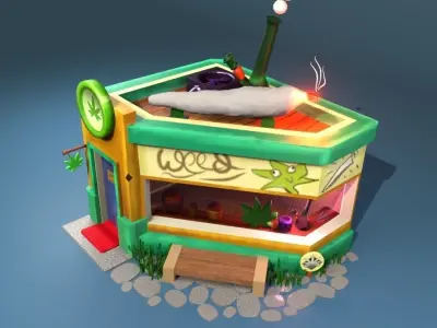 Weed Cannabis marijuana shop Low Poly Blender render  Low-poly 3D model
