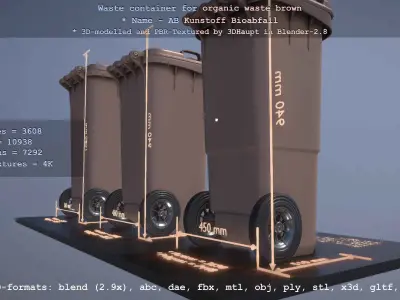 Waste container for organic waste brown - RAL 8025 Blassbraun Low-poly 3D model