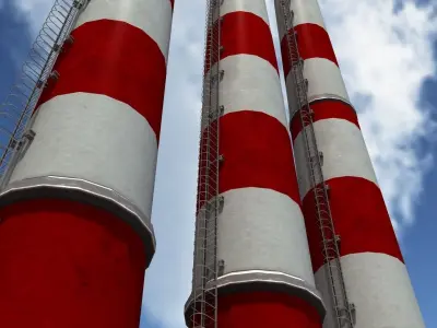 Chimney Low Poly 3d Model three striped straws Low-poly 3D model