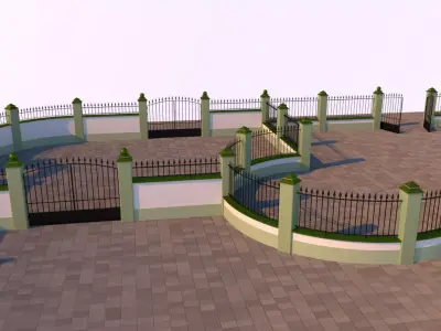 Modular fences gates and walls 3D model