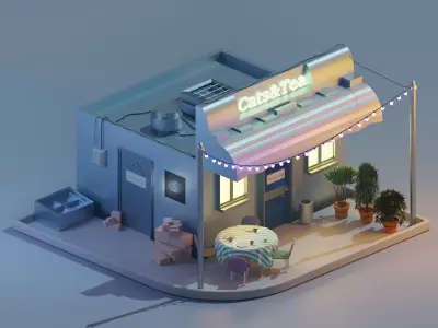 Coffee Shop Restaurant Low Poly House Cafe Low-poly 3D model