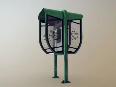 NoviSad PhoneBooth double GREEN Low-poly 3D model