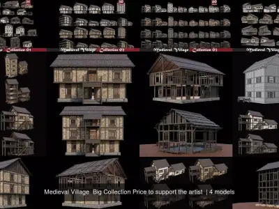  Medieval Village  Big Collection Price to support the artist  3D Model Pack
