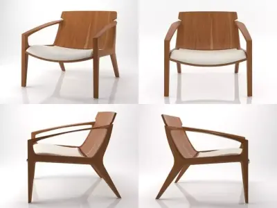 Linna lounge chair in wood and leather 3D model
