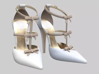 Bow-Embellished Bridal High Heels Stiletto Pointy Toe Shoes Low-poly 3D model