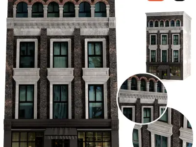 worn-out-building brick building with windows and balconies 3D model