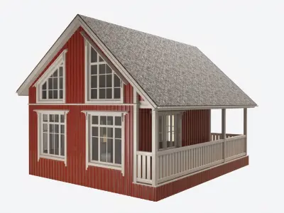Classic Wooden Two Level House with Terrace 3D model
