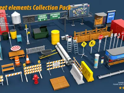 40 Street Elements Collection Pack 3D model