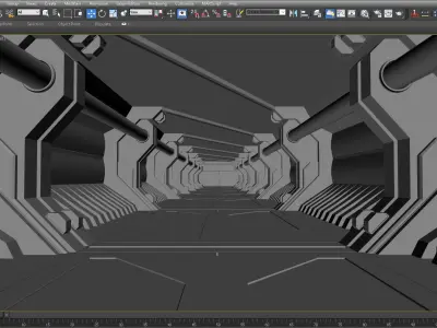 SCI FI INTERIOR SCENE SPACE SHIP CORRIDOR Low-poly 3D model