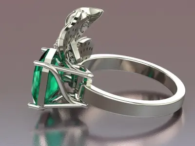 Emerald ring with leaves  3D print model