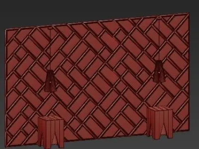 Headboard brick wall with two lamps 3D model