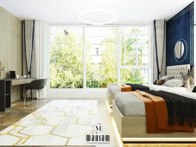 Sleek Modern Twin Bedroom Boys Teen Room Interior Scene Free 3D model