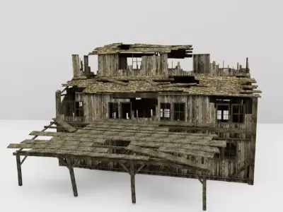 old wood house wrecked Low-poly 3D model