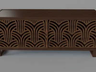 Art Deco TV Stand Credenza Brown 3D model