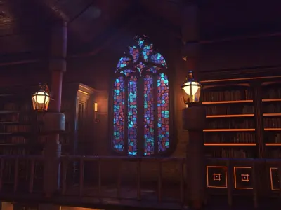 Gothic stained glass window  Low-poly 3D model