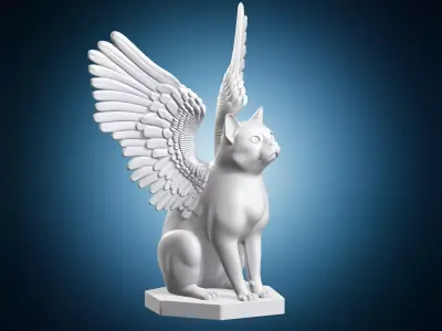 Cat with Wings Mythical Creature Statue 3D print model