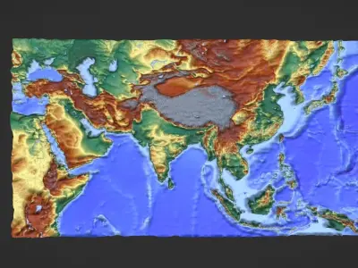 Asia Map Topography Low-poly 3D model