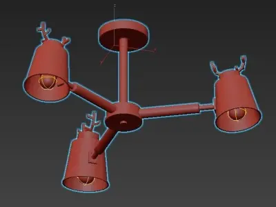 deer b ceiling light with three wooden lamps 3D model