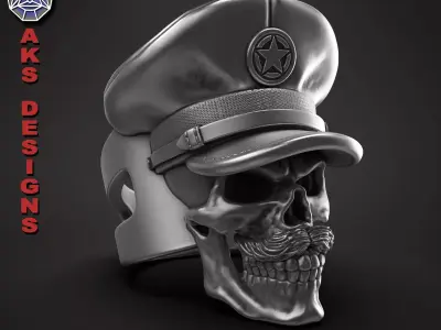 skull ring jewelry Army captain skull v1 3D print model