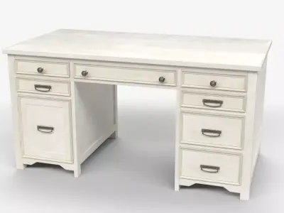 Cream Wooden Office Desk with Upholstered Chair 3D model