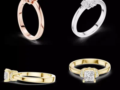 Princess Cut Solitaire Engagement Ring CAD Design with Accent 3D print model