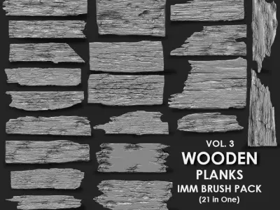 WOODEN PLANK MEGA PACK 4 IN ONE  92 BRUSHES 3D model
