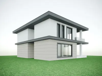 Architectural villa scene Low-poly 3D model