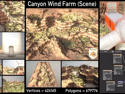Canyon Windfarm Scene Low-poly 3D model