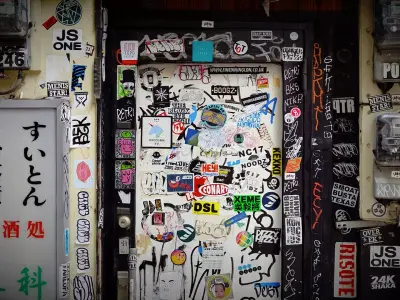 Japanese graffitied door with stickers photogrammetry scan 3D model