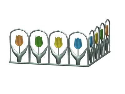 Modular tulip style flower fence set Low-poly 3D model