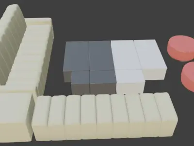 Living room set2 2x Sofa 3x Drums 1x8 Body Table 2x Lighting 3D model